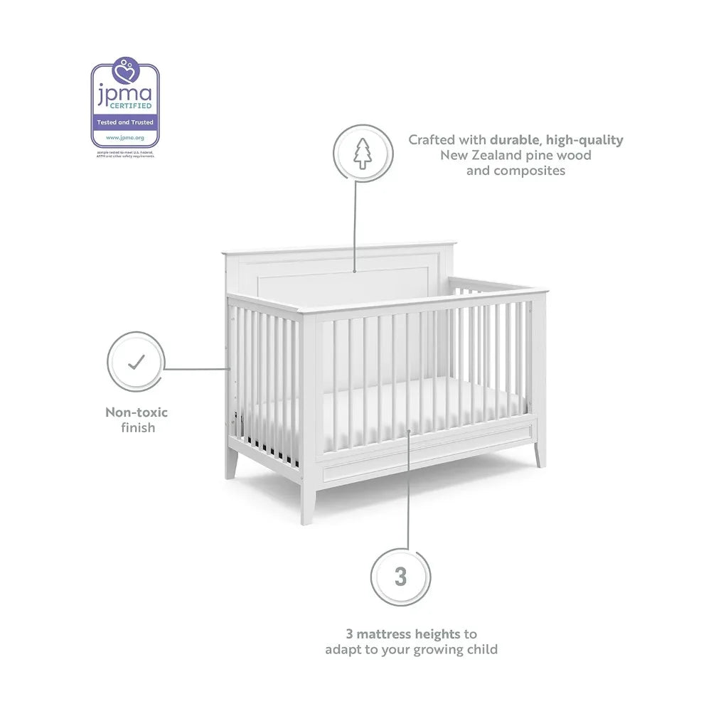 5-In-1 Convertible Crib (White) – GREENGUARD Gold Certified, Converts to Toddler Bed and Full-Size Bed