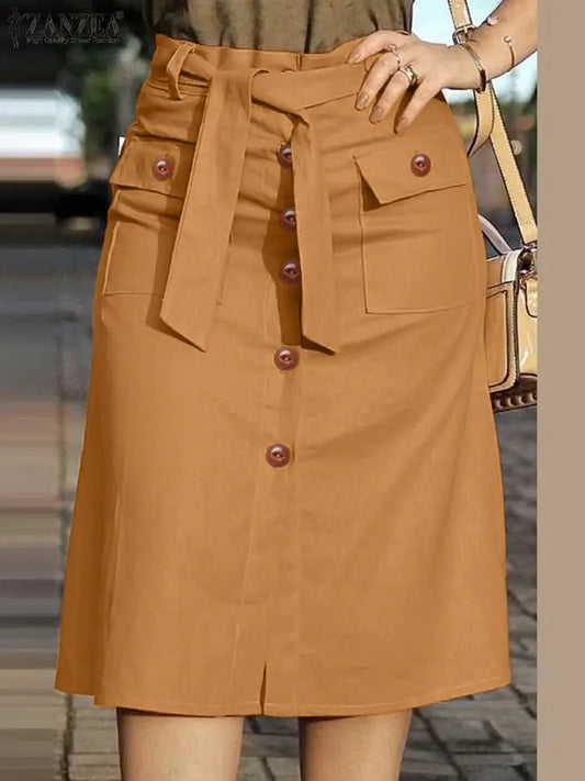 ZANZEA Cargo Skirts Elegant Women Evangelical Faldas  Mujer Office Lady High Waist Saias Summer 2025 Casual Buttons Up Jupes