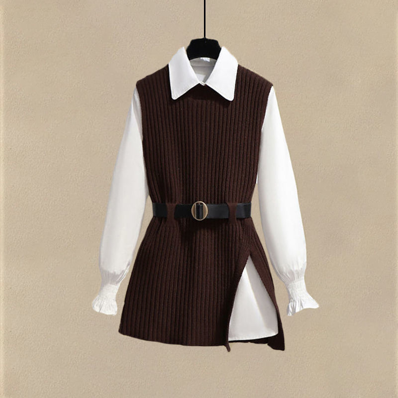 2025 Autumn Increased Size Korean Popular Chiffon Shirt Knitted Sweater Jeans Three Piece Elegant Women's Pants Set Tracksuit