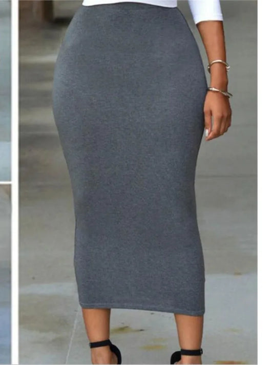 Autumn Solid Color Hip-hugging Tight Skirt Mid-length Skirt Women Fashion Elegant Casual Skirts New 2025