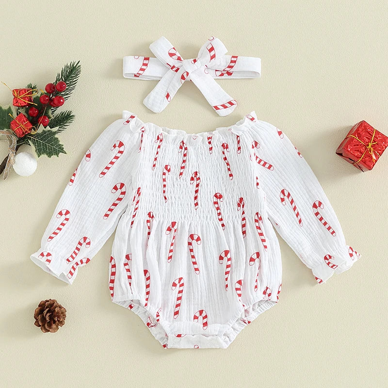 Tregren Infant Baby Girls Valentine's Day Romper Heart Print Long Sleeve Boat Neck Jumpsuits Spring Fall Bodysuits with Headband