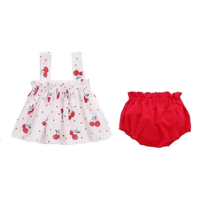 Baby Summer Dress Suit Baby Girl Clothes 0-2 Years Infant Toddler Cherry Sling Dress Bread Pants Two-piece Clothing Set