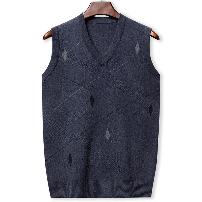 Men's Vest Knitted V-neck Young Business Sleeveless Jacquard Banquet Base Fashion Men's Vest