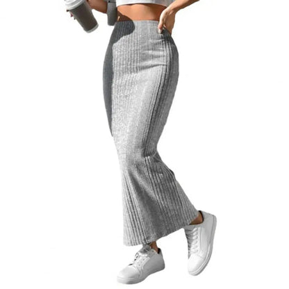 Solid Bodycon Ruched Knitted Long Skirt Women Sexy Black Elastic Elegant High Waist Mermaid Sheath Maxi Skirts Summer Streetwear