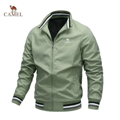 Camel - Men's premium embroidered zippered jacket, casual outdoor sports jacket, fashionable top, spring and autumn, high-quality
