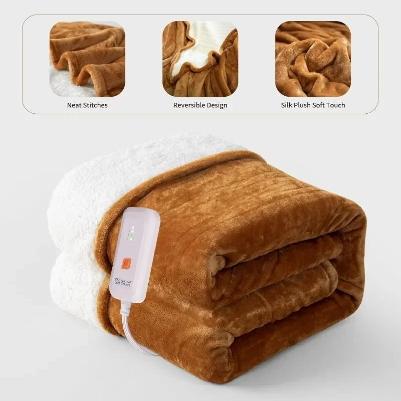 Heated Blanket Electric Throw 50''X60''-Soft Silky Plush Electric Blanket with 4 Heating Level & 3 Hour Auto Off Heating Blanket