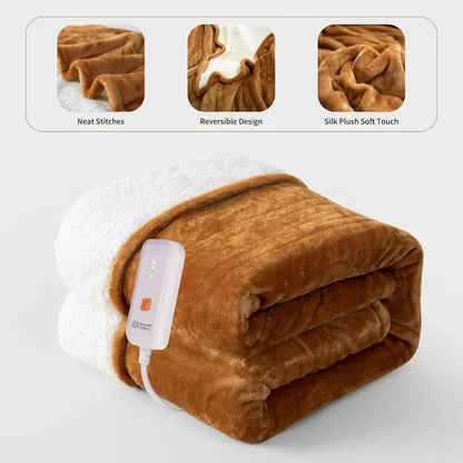 Heated Blanket Electric Throw 50''X60''-Soft Silky Plush Electric Blanket with 4 Heating Level & 3 Hour Auto Off Heating Blanket