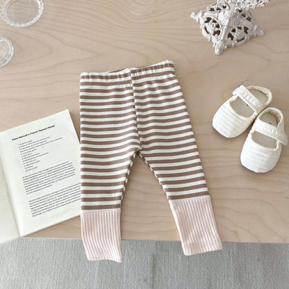 2025 Autumn New Baby Leggings Cotton Girls Striped Patchwork Leggings Infant Stretch Pants Toddler Trousers Boys Clothes