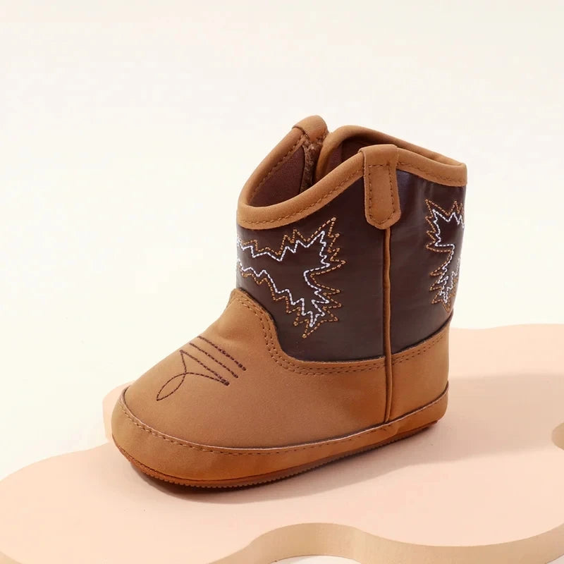 2025 Autumn New Western Cowboy Boots Fashionable and Casual Infant/Toddler Mid length Boots Embroidered Baby Boots for 0-18M