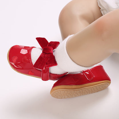 Baby Girls Cute Moccasins Heart Pattern Bowknot Soft Sole PU Leather Flats Shoes First Walkers Non-Slip Princess Shoes