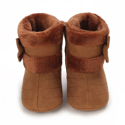 Cute Bowknot Comfortable Boots For Baby Girls Soft Warm Plus Fleece Boots For Indoor Walking Autumn And Winter