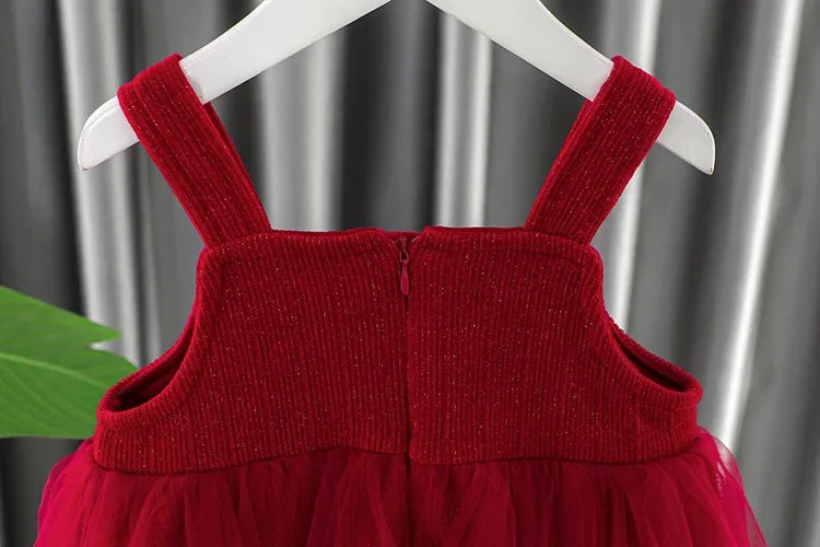 Toddler Baby Girls Dress Autumn  Winter Kids Red Christmas New Year Plush Warm Dress Infant Clothing Set Top+ skirt For 1-4 Years