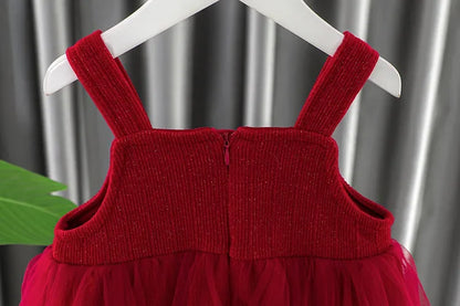 Toddler Baby Girls Dress Autumn  Winter Kids Red Christmas New Year Plush Warm Dress Infant Clothing Set Top+ skirt For 1-4 Years