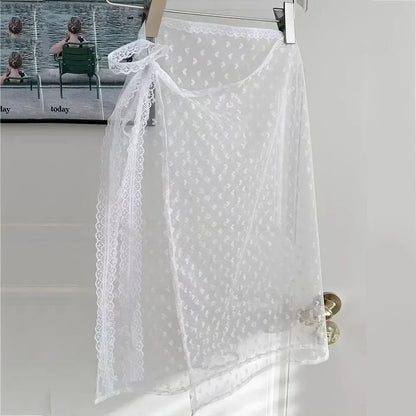 New Fashion Lace Layered Gauze Skirt with Tie Up Spicy Girl Stacked Skirt Y2k Streetwear Apron Wrap Skirt Lace Up Matching Pants