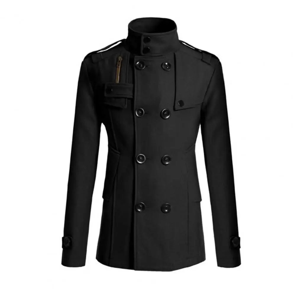 Fabulous  Winter Jacket Woolen Streetwear Men Jacket Button Decoration Warm Men Coat for Daily Wear