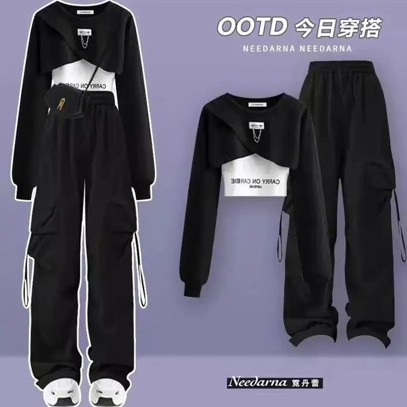 Spring and Autumn Set Women's 2025 Korean Loose Fashion Top Casual Work Pants Age Reducing Three Piece Set