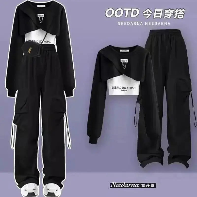 Spring and Autumn Set Women's 2025 Korean Loose Fashion Top Casual Work Pants Age Reducing Three Piece Set