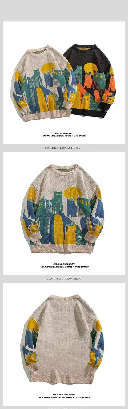 Men Spring Oversized Harajuku Sweater Vintage Cartoon  Anime Knitted Men's Rock Hip Hop Rap Pullover Women Home Fashion Sweater