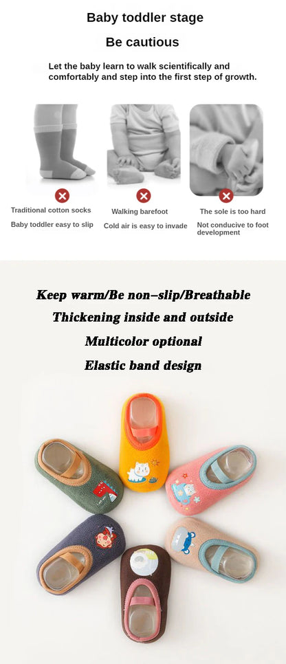 Baby Anti-slip Socks Cute Kids Slippers Newborn Warm Crib Floor Shoes with Rubber Sole for 0-24Month Children Boy Toddler Shoes