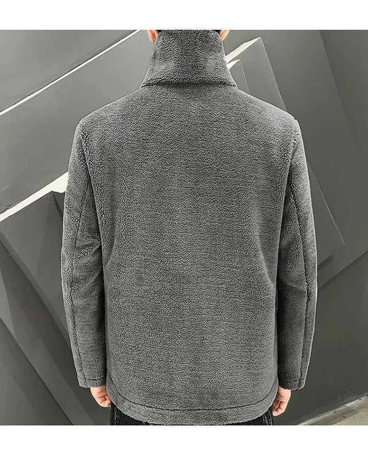 2025 New Hot Selling Autumn/winter Fashion Men's Imitation Lamb Wool Jacket With Collar Thick Wool Jacket Men's Top Coat