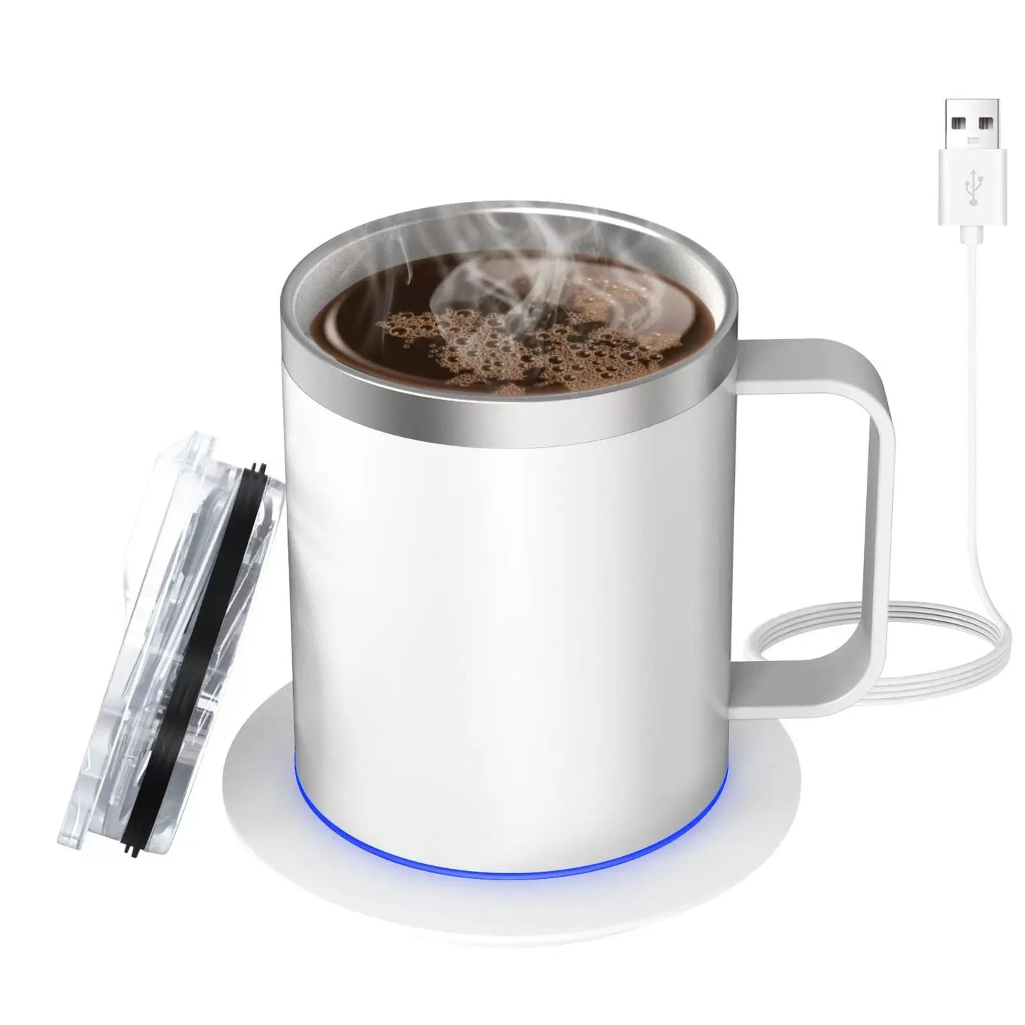 Self-Heating Coffee Mug - 12oz USB Electric Heated Mug Heat 131-149℉ Smart Warming Travel Mug Double Layer Food Grade Cup Warmer