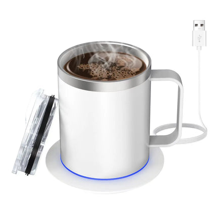 Self-Heating Coffee Mug - 12oz USB Electric Heated Mug Heat 131-149℉ Smart Warming Travel Mug Double Layer Food Grade Cup Warmer