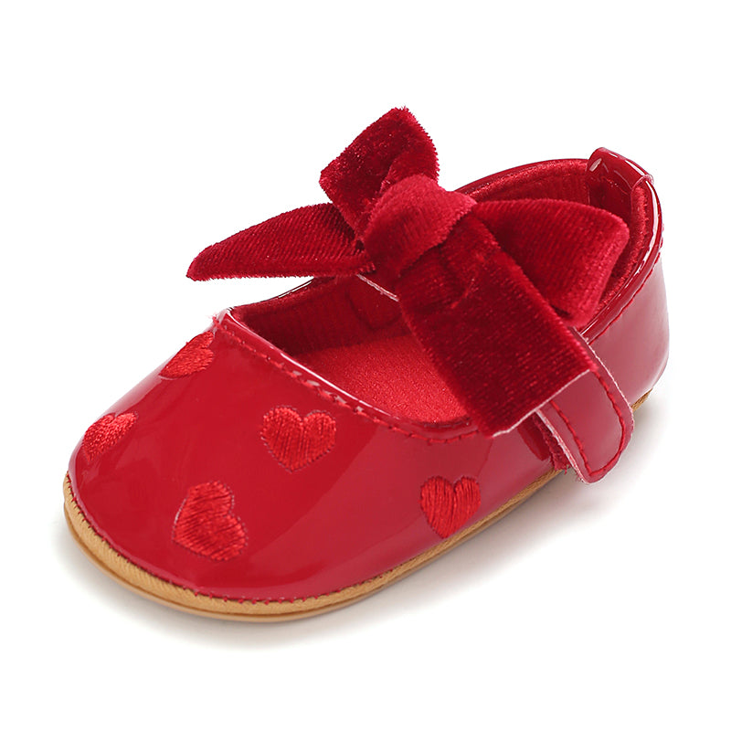 Baby Girls Cute Moccasins Heart Pattern Bowknot Soft Sole PU Leather Flats Shoes First Walkers Non-Slip Princess Shoes