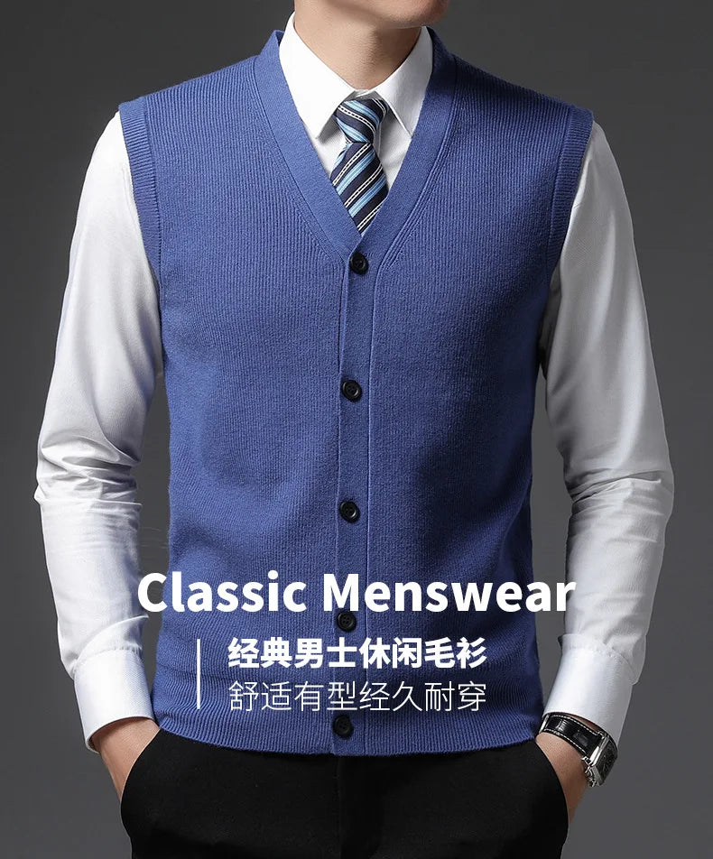 Men's Winter Knit Sweater Vest Young Men's Solid Color All-in-one Wool Vest Cardigan Top Men's Wear