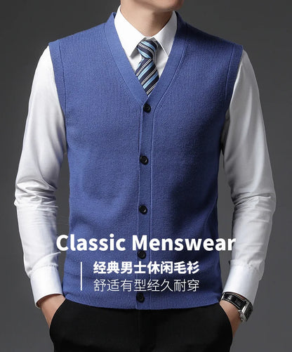 Men's Winter Knit Sweater Vest Young Men's Solid Color All-in-one Wool Vest Cardigan Top Men's Wear
