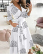 Office Women Casual Sashes A-Line Wrap Summer Dress 2025 Print Long Sleeve V-Neck Dress Pocket Elegant Midi Party Dress Vestidos