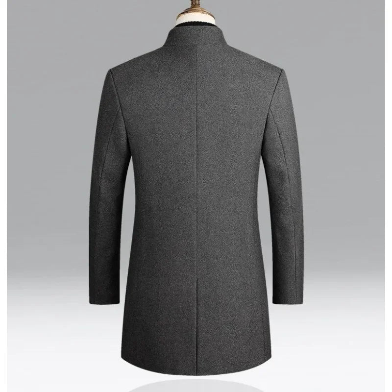 Men's Autumn Winter Long Woolen Coats Men's Business Office Casual Slim Solid Wool Windbreaker Thicken Warm Trench Jacket