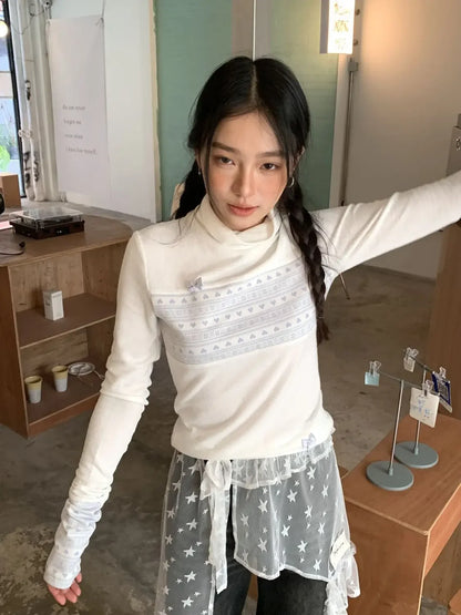 Fashion Star Gauze Sweet Irregular Chic Women Skirts Japanese Y2k Aesthetic Split Skirt Vintage Casual Lace Ruffled Fairy Faldas