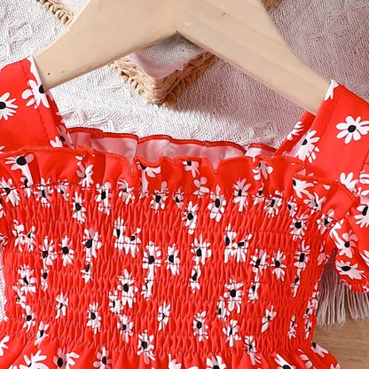 2025 Summer Children Fashion Print Dress Girls Korean Version Style Short Sleeves Small Daisy Dress 0-2Years Baby Princess Dress