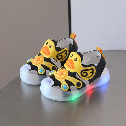 Little Duck Light-up LED Sandals for First Walker Anti-kick Baby Shoes for 0-3 Years Old Pre walker Soft Sole Cartoon for Girl