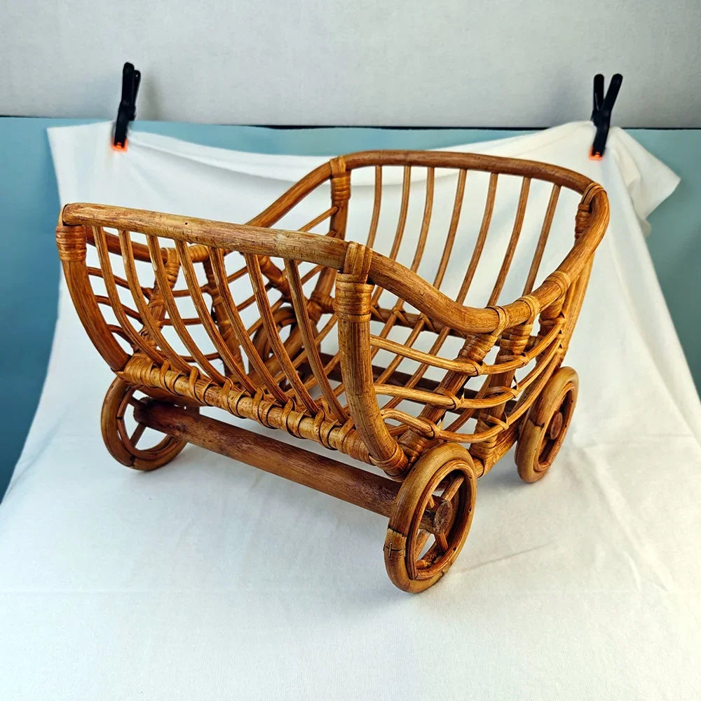 Original Baby Rattan Cart Basket Newborn Photography Props Trolley Baby Crib Newborn Photography Chair Stroller Prop Fontography