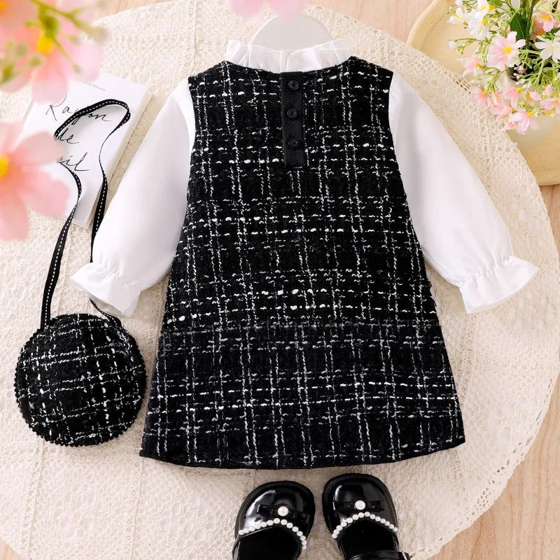 Dress for Kids 0-3 Years Old Plaid Fake Two Piece Long Sleeve Spring and Autumn Princess Dress OOTD for Newborn Baby Girl