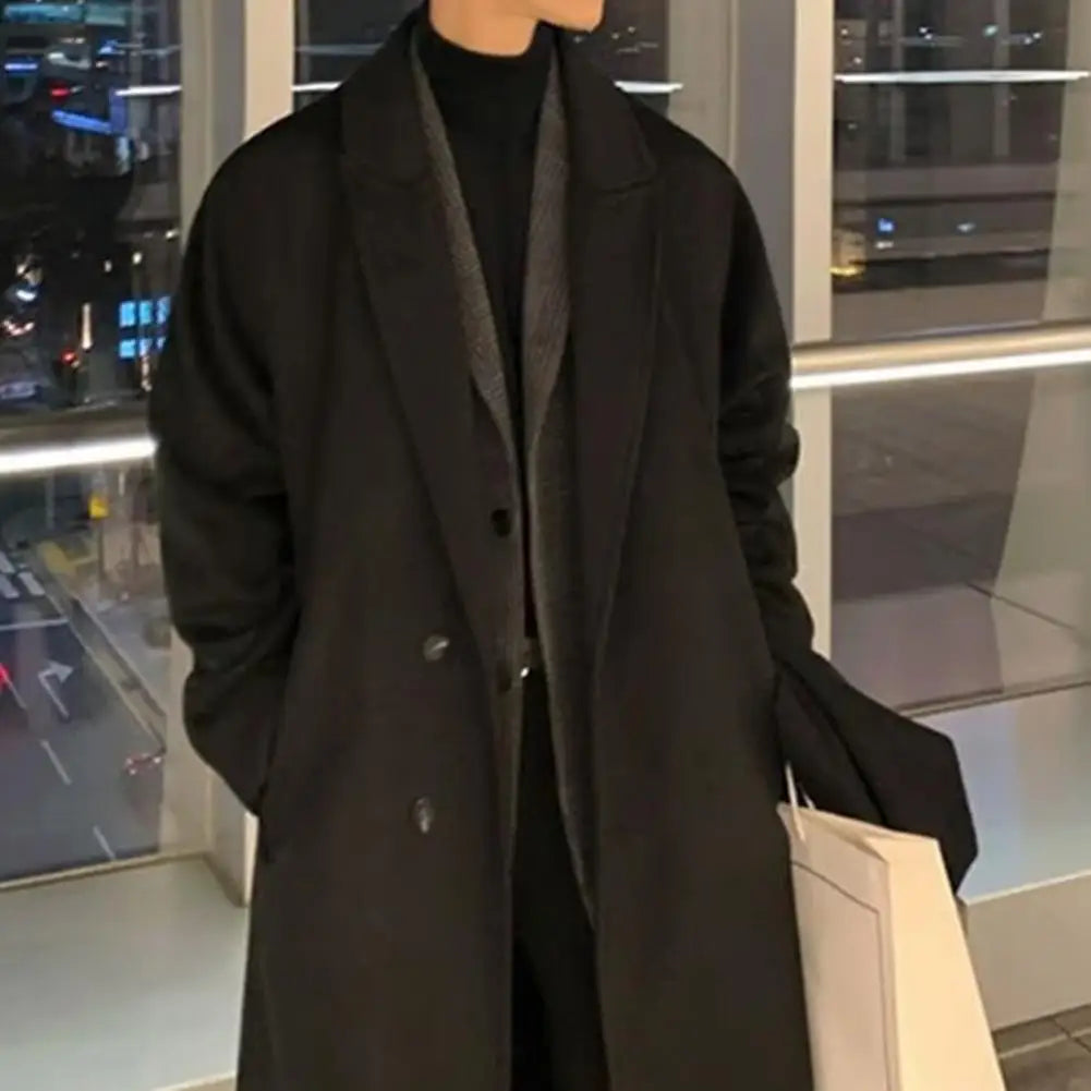 Korean Trend Men's Loose Casual Single-breasted Overcoat Autumn Winter Fashion New Long Sleeve Woolen Long Coat