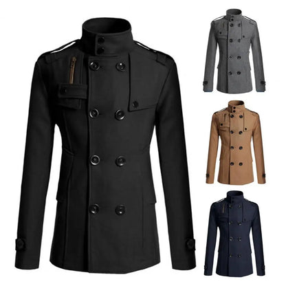 Fabulous  Winter Jacket Woolen Streetwear Men Jacket Button Decoration Warm Men Coat for Daily Wear