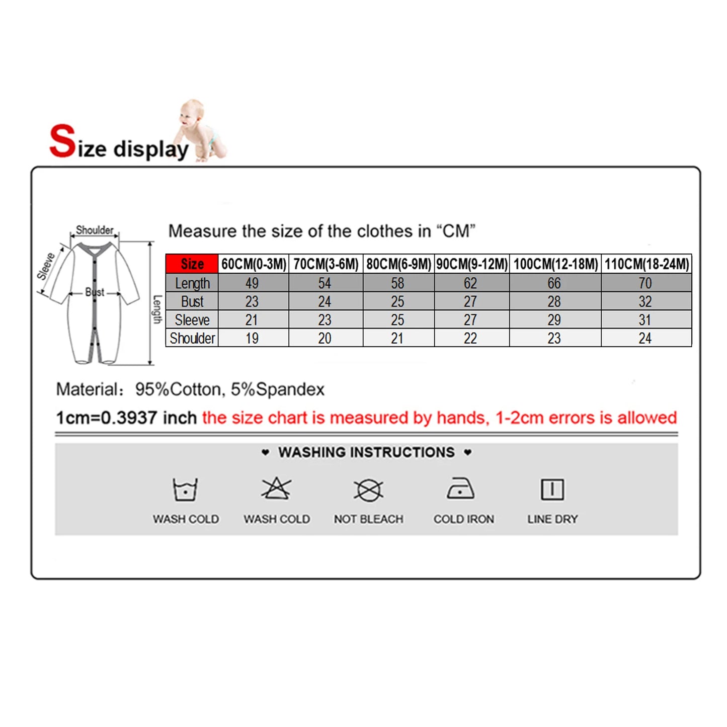 Newborn Baby 2-way Zipper Romper Cotton One-piece suit 0-24 Months Long Sleeve Newborn Baby Pajamas Comfortable Breathable