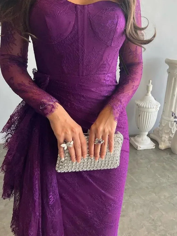 2025 New Long Dresses for Party Evening Formal Bodycon Summer Clothes Women Autumn Summer Lace Floor-Length Dress