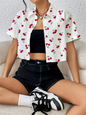 Women's Lapel Button Tank Tops Shirts Summer Casual Short Sleeve Shirts 3D Cherry Printed Women's Clothing Navel Exposed Shirts