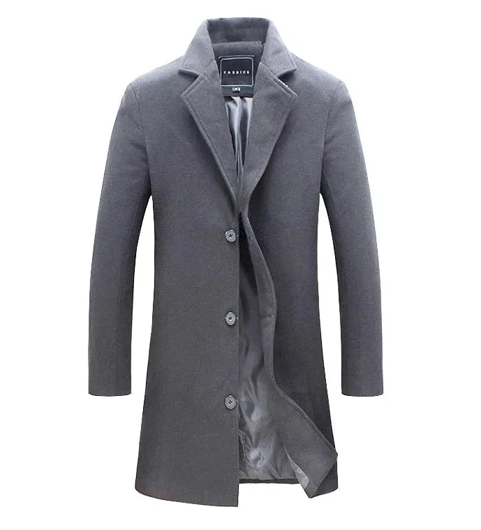 Autumn Winter Fashion Men's Woolen Coats Solid Color Single Breasted Lapel Long Coat Jacket Casual Overcoat Plus Size 9 Colors