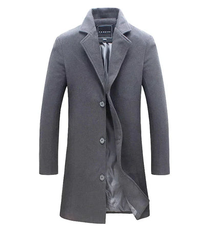 Autumn Winter Fashion Men's Woolen Coats Solid Color Single Breasted Lapel Long Coat Jacket Casual Overcoat Plus Size 9 Colors