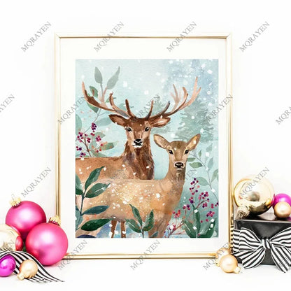 Holiday Décor Christmas Theme Posters Prints Nordic Wall Art Canvas Painting Pictures Home Room Decor Christmas Gifts