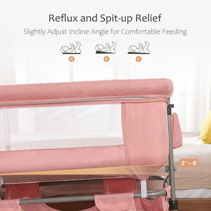 Baby Bassinet, Bedside Sleeper with Wheels, Height Adjustable, for Infant/Baby/Newborn Girls & Boys 0-6 Months, Pink