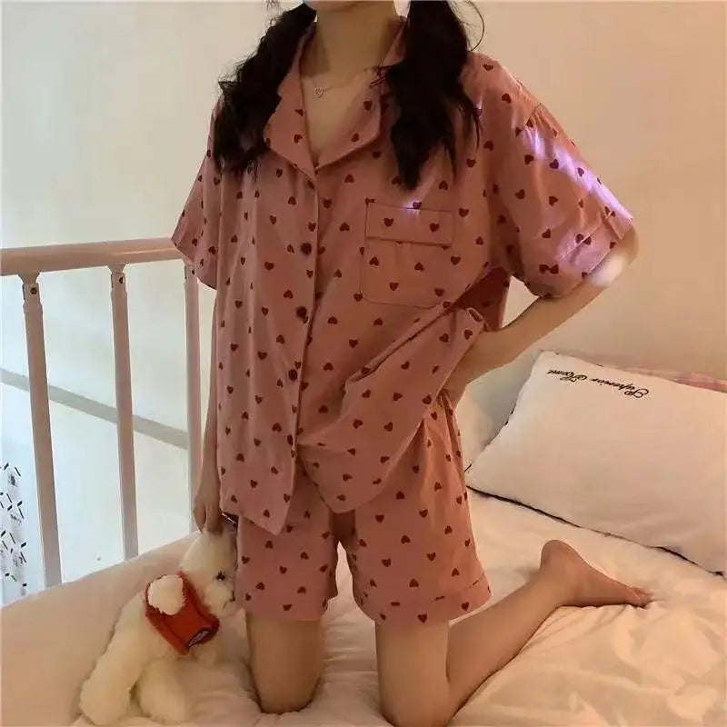 New Women Sleepwear Cartoon Pajamas Female Short  Pants Short Sleeved Summer Spring Loungewear Fashion Home Clothing Home wear