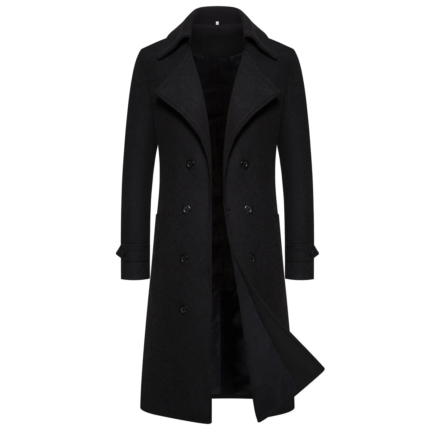 Men's Extra Long Woolen Black Coat Windbreaker Winter Warm Gentleman Coat Jackets Male Elegant Regular Fit Casual Daily Clothing