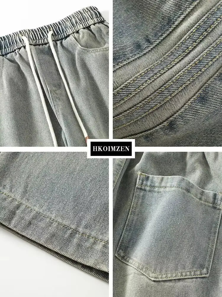 New American Retro Black Straight-leg Jeans For Men High-street Washed Fashionable Loose Wide-leg Floor-length Trousers Clothing