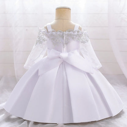 Baby Girls Christmas Dress Newborn Baptism Princess Party Dresses Lace Sleeve Toddler Girl Clothes 1 Years Birthday Wedding Gown