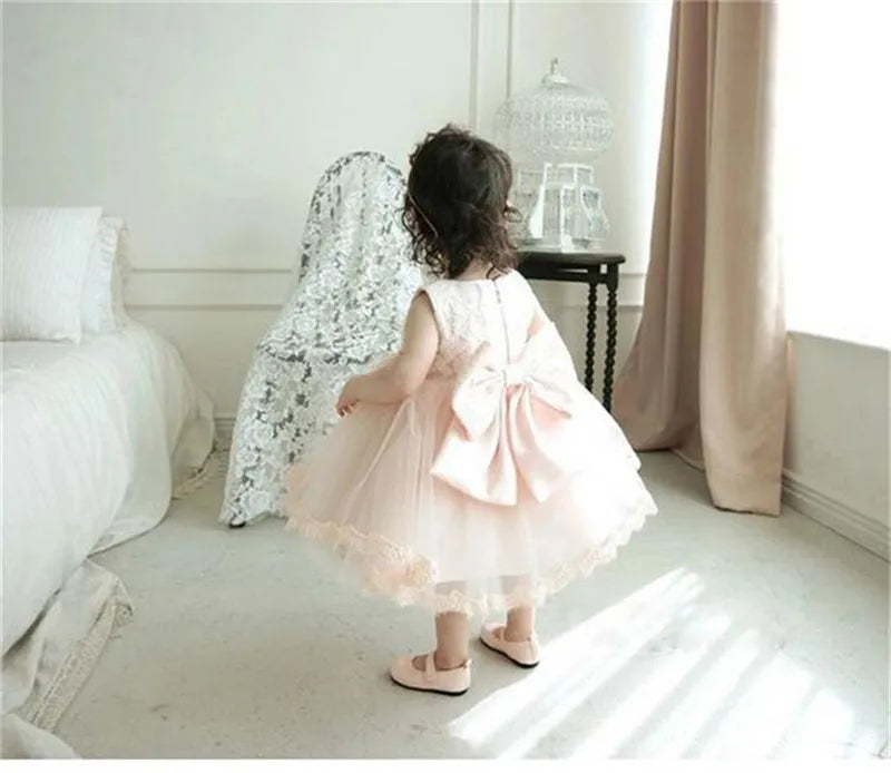 Baby Girl Baptism Dresses Toddler White Lace Flower Tulle Christening 1 Years Birthday Princess Party Dress Newborn Wedding Gown